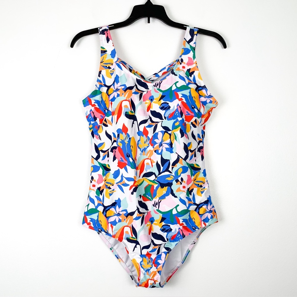 Tropical swimsuit one-piece unbranded swim suit white w/ multicolor print, large